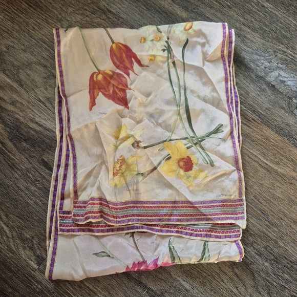 Liz Claiborne Vintage Floral Silk Scarf with Purple and Pink Accents - Picture 2 of 8